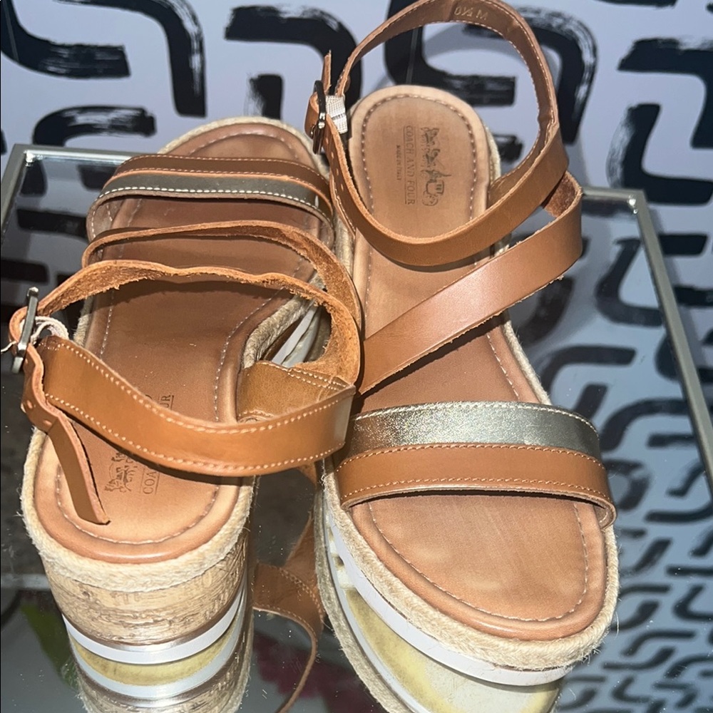 Coach Tan and Silver Espadrille Sandals